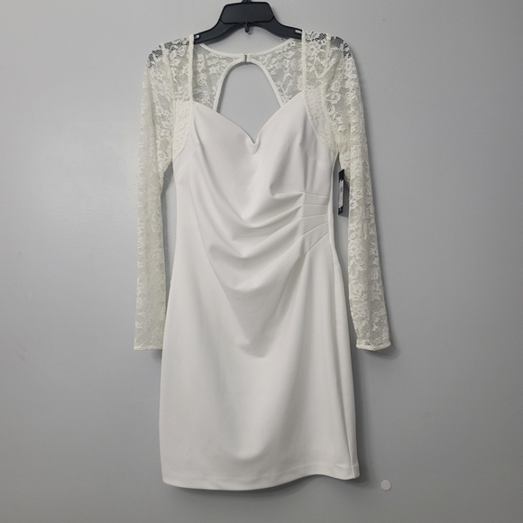 GUESS Lace-Sleeve Draped Sheath Dress - Picture 7 of 11